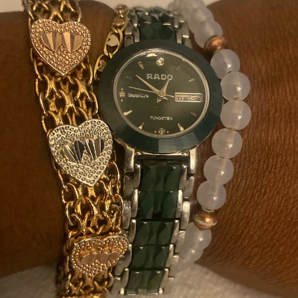 Auth Rado Diamond Jubile DayDate green/silver watch